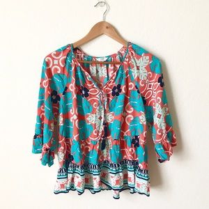 Crown & Ivy | Palm print boho blouse